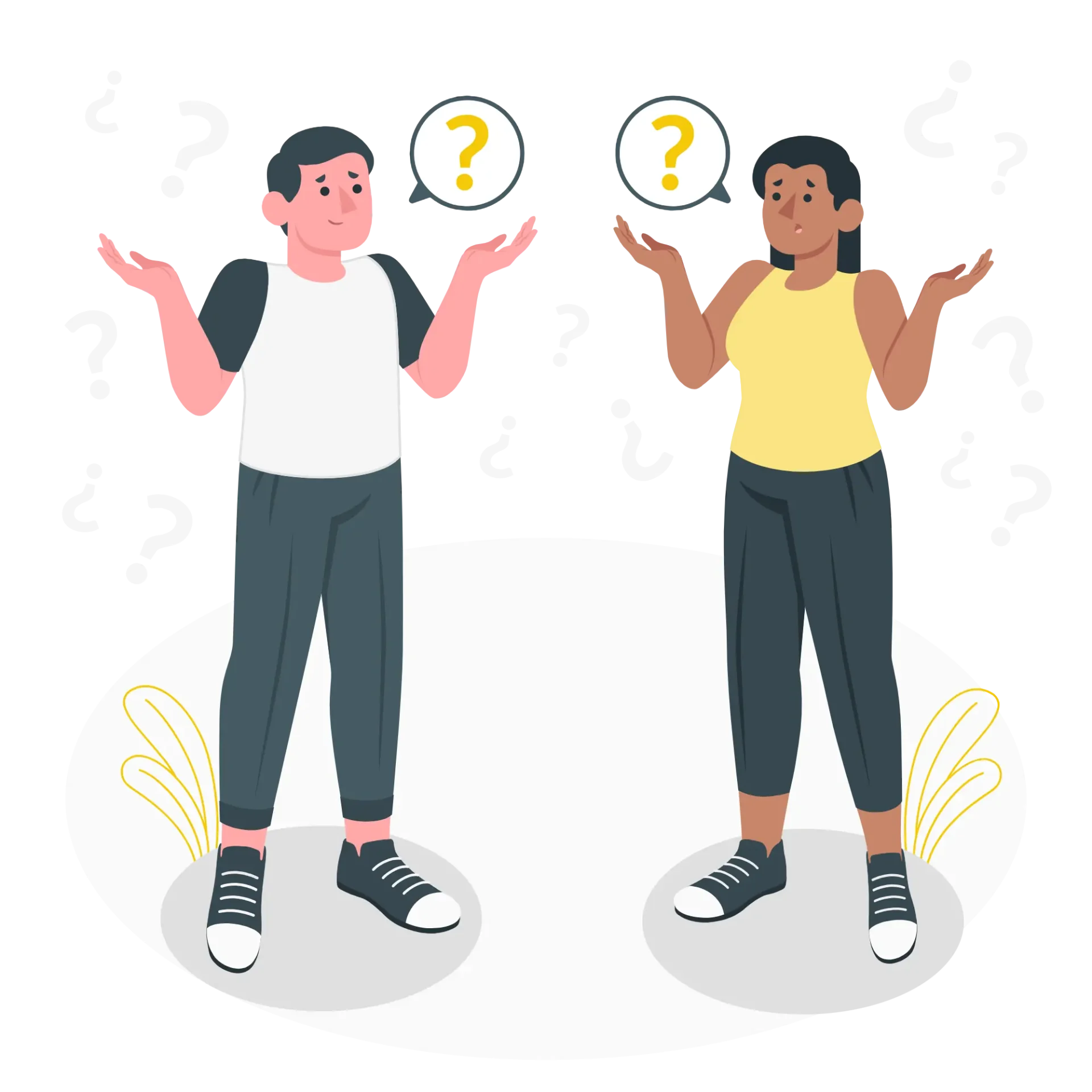 Dua orang bingung dengan tanda tanya. Hambatan Belajar-Psikotes Potensi